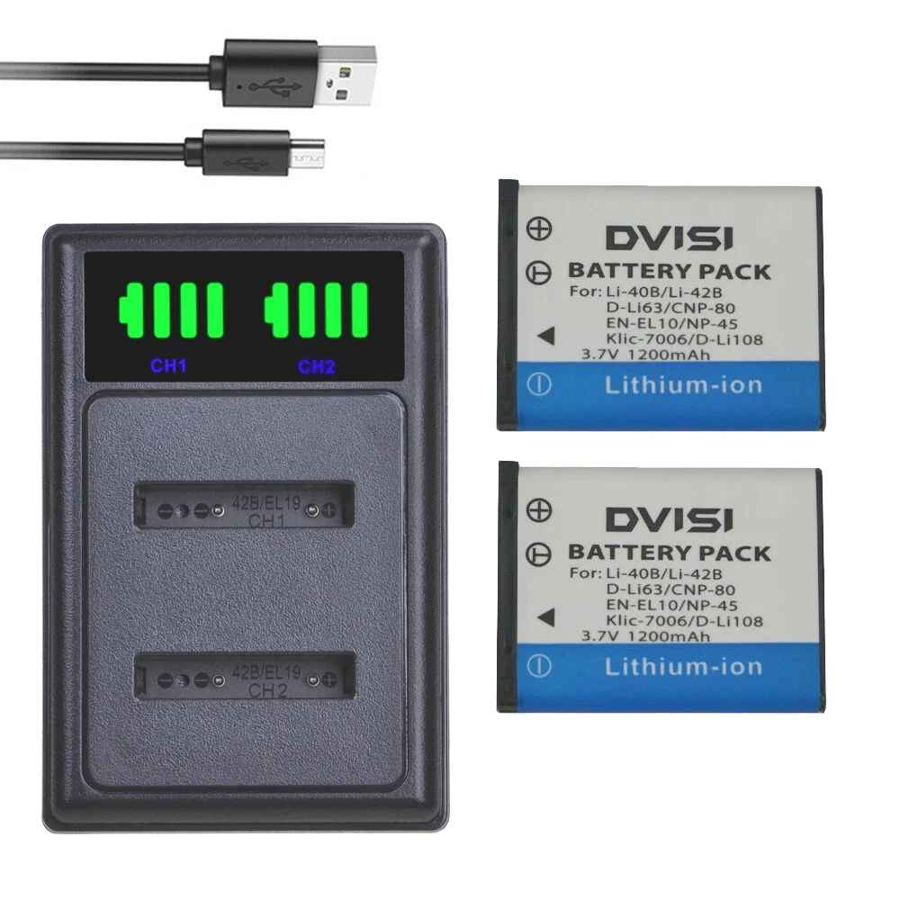 2× Camera Batteries & Charger – Fujifilm NP-45 / Nikon EN-EL10 / Olympus LI-42B