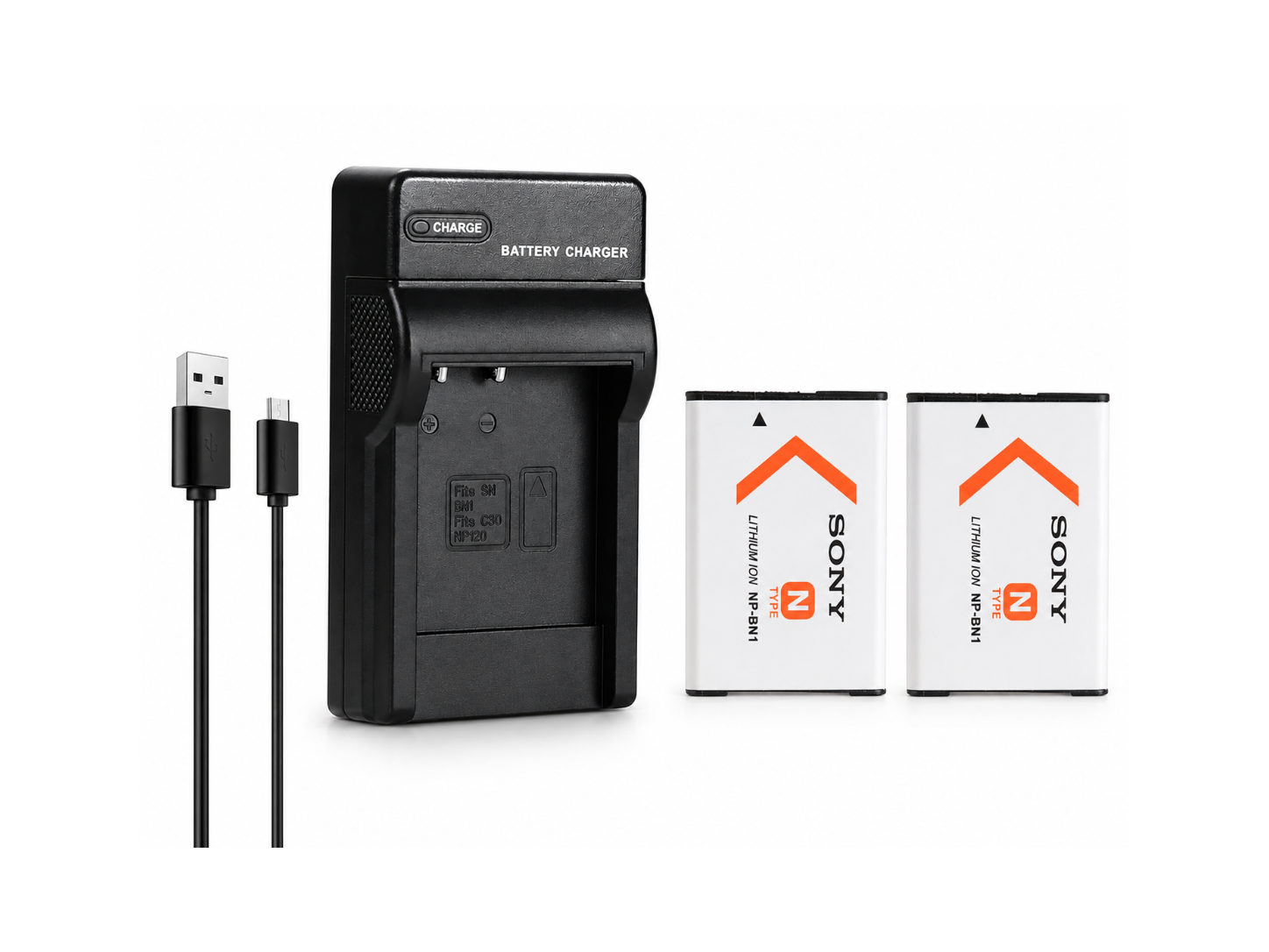 Sony NP-BN1 Replacement 2 x Battery (630mAh) & Battery Charger Kit