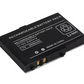 Black rechargeable battery pack with text and symbols on a white background