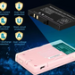 Pink rechargeable battery pack with protective features on a dark blue background