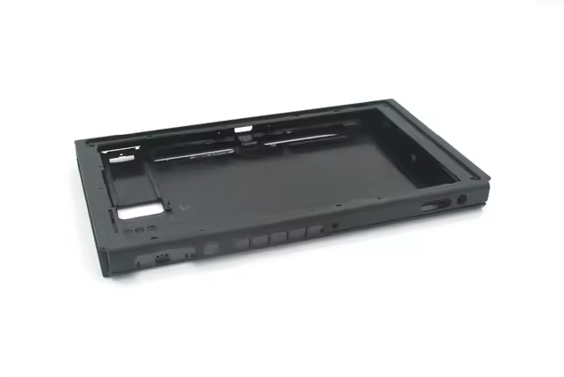 Black plastic tray on a white background