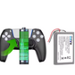 Game controller with a battery pack and a separate battery on a white background
