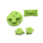 Set of green plastic buttons and joystick on a white background